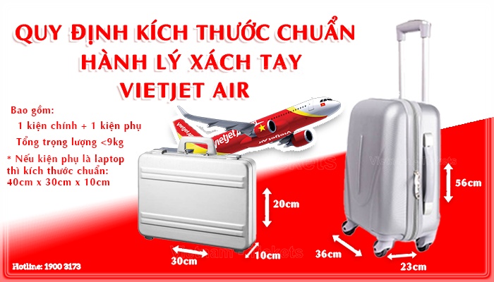 Kích thước chuẩn hành lý xách tay của hãng hàng không Vietjet Air | Quy định về hành lý xách tay của Vietjet
