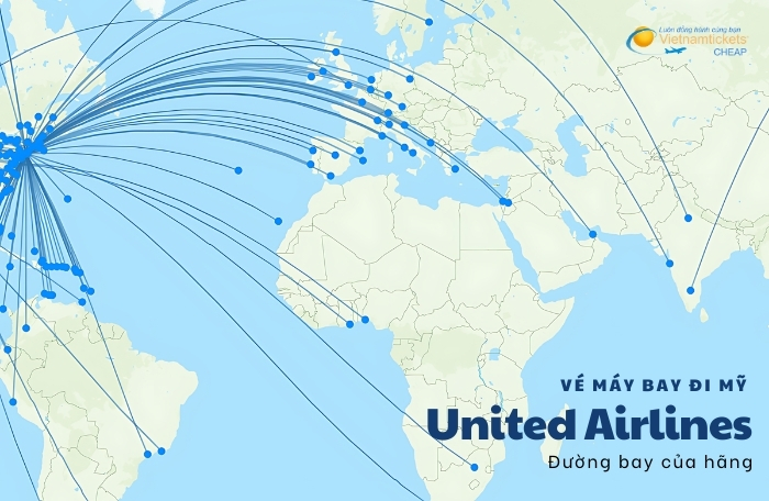 vé máy bay đi Mỹ hãng United mạng lưới đường bay