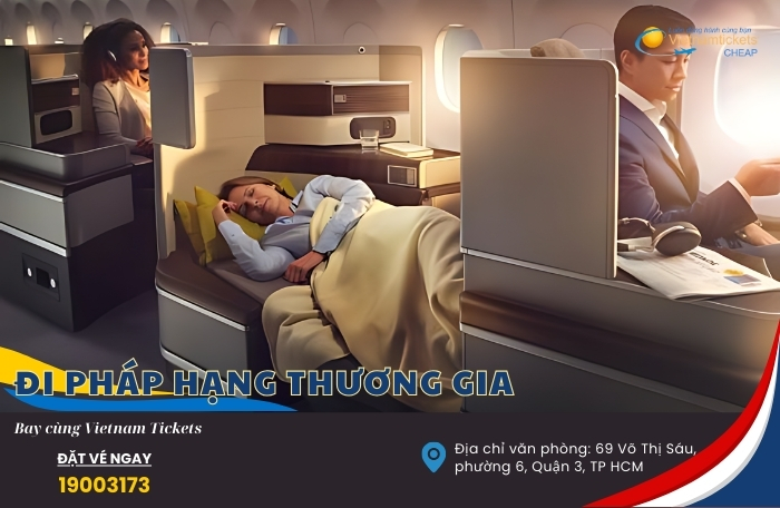 vé máy bay đi Pháp hạng thương gia mua ở đâu?