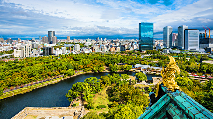 Góc nhìn toàn cảnh từ đài quan sát lâu đài Osaka