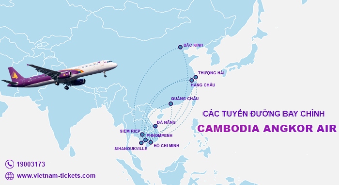 Các tuyến đường bay chính hãng đang khai thác hiện nay | Cambodia Angkor Air