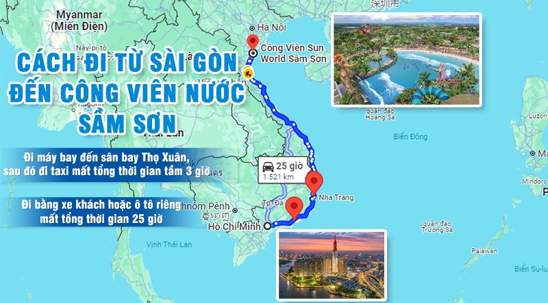 Bạn có thể chọn đi từ Tp.HCM đến công viên nước Sầm Sơn bằng máy bay hoặc ô tô | Công viên nước lớn nhất Thanh Hóa