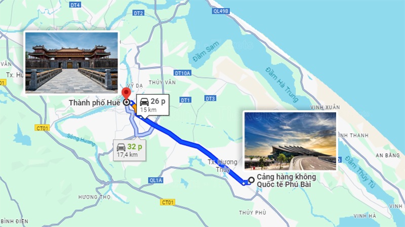Quãng đường từ sân bay Phú Bài về trung tâm Tp.Huế bạn sẽ di chuyển với thời gian ước chừng tầm 25 phút | Giá vé máy bay từ Buôn Ma Thuột đi Huế