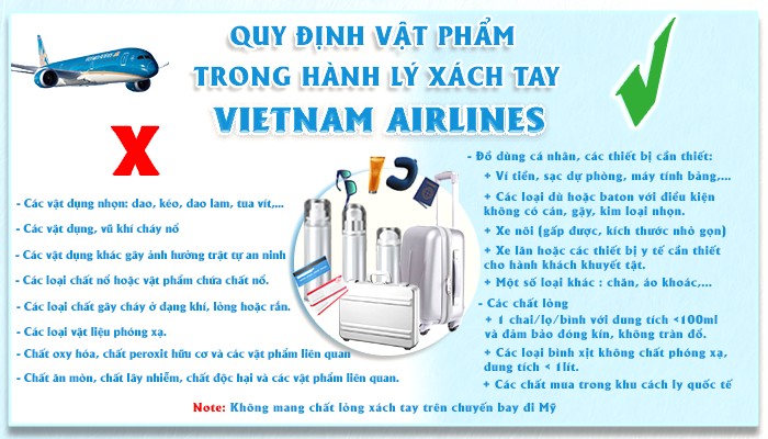 Quy định các vật phẩm được tính và mang theo trong hành lý xách tay | Quy định hành lý xách tay Vietnam Airlines