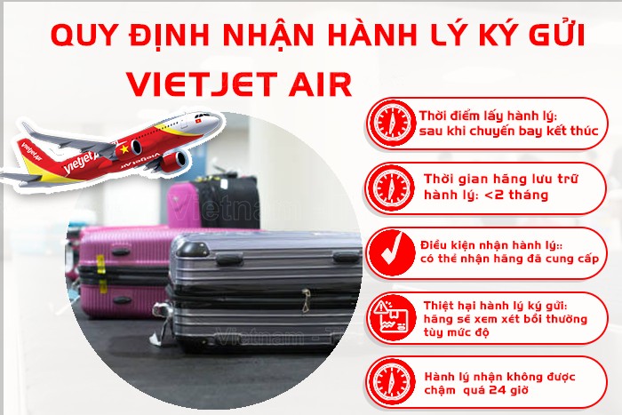 Quy định khi lấy hành lý ký gửi sau khi kết thúc chuyến bay | Quy định về hành lý ký gửi của Vietjet Air