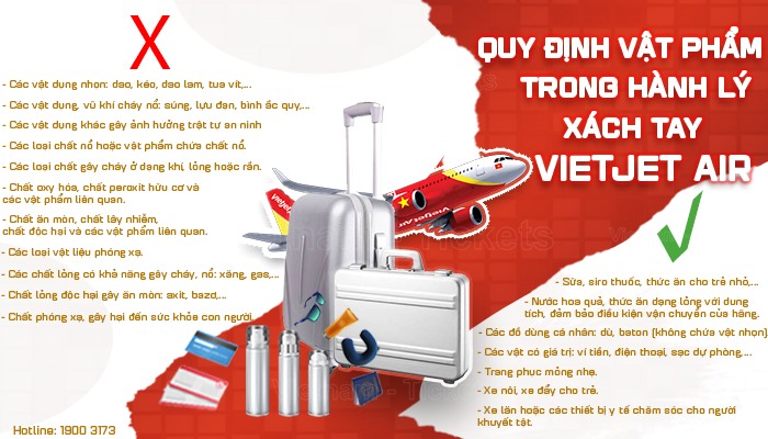 Quy định các vật phẩm được phép mang theo trong hành lý xách tay hãng Vietjet Air | Quy định về hành lý xách tay của Vietjet