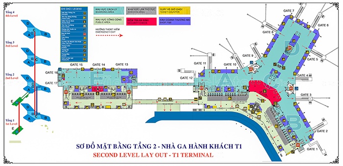 Tổng quan sơ đồ nhà ga đi quốc nội T1 hiện nay | Sân bay quốc tế Nội Bài Hà Nội