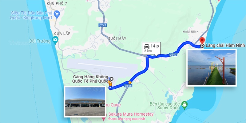 Từ sân bay Phú Quốc có thể di chuyển khám phá làng chài Hàm Ninh chỉ với 8km theo Google Maps | Sân bay quốc tế Phú Quốc