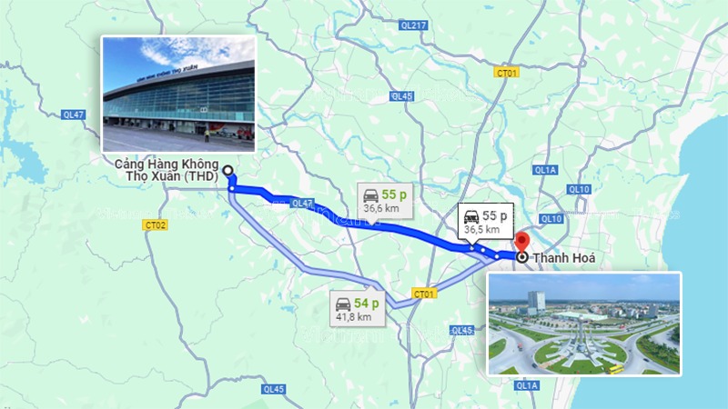 Từ sân bay Thọ Xuân di chuyển khoảng 55 phút để vào trung tâm thành phố Thanh Hóa | Sân bay Thọ Xuân tỉnh Thanh Hóa