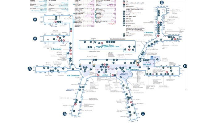 Sơ đồ toàn bộ nhà ga sân bay Charlotte Douglas