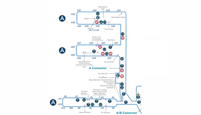 Sơ đồ sảnh A sân bay Charlotte Douglas