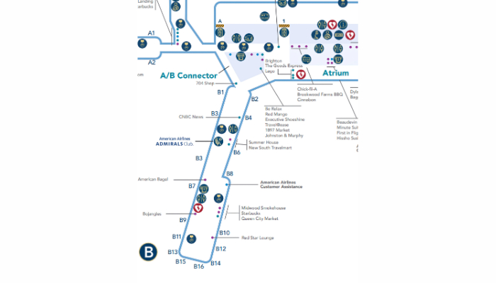 Sơ đồ sảnh B sân bay Charlotte Douglas
