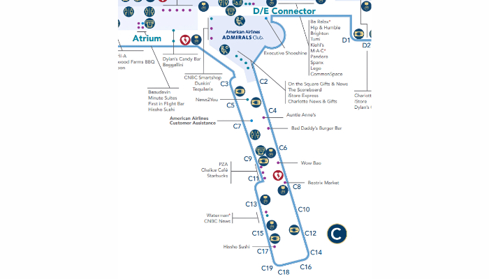 Sơ đồ sảnh C sân bay Charlotte Douglas
