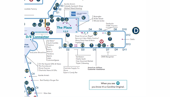 Sơ đồ sảnh D sân bay Charlotte Douglas