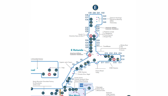 Sơ đồ sảnh E sân bay Charlotte Douglas