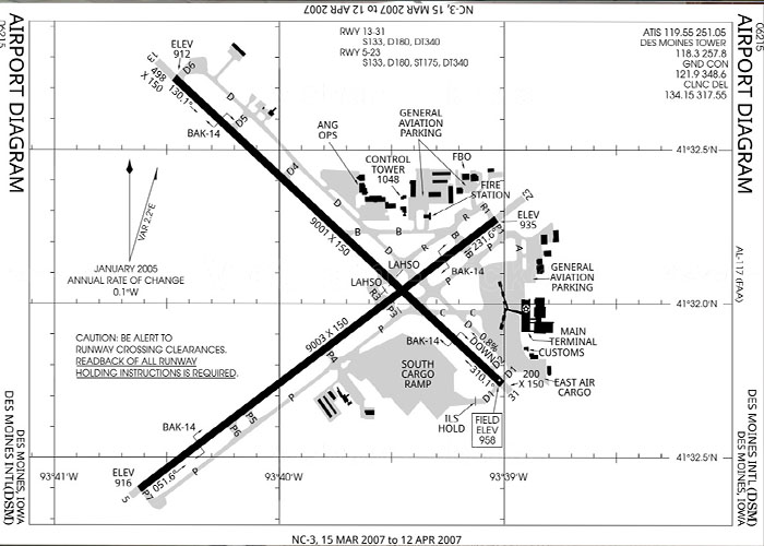 Sơ đồ sân bay quốc tế Des Moines (DSM)