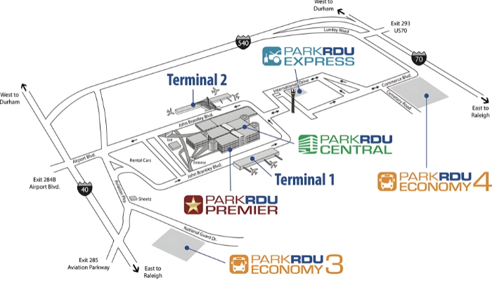 Sơ đồ toàn cảnh ở sân bay RDU