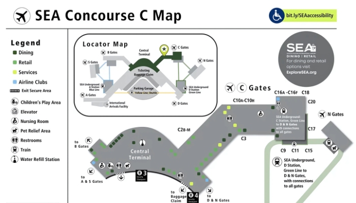 Sơ đồ sảnh chờ C sân bay quốc tế Seattle-Tacoma
