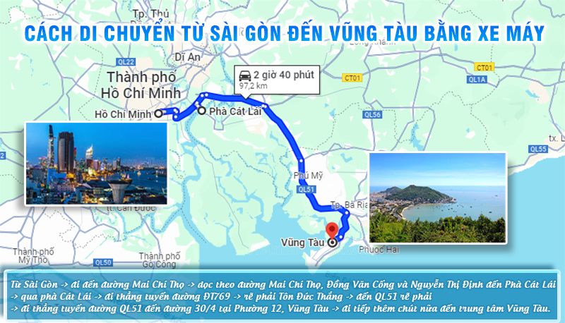 Bạn có thể đến Vũng Tàu bằng xe máy theo cung đường qua Phà Cát Lái | Từ Sài Gòn đi Vũng Tàu bao nhiêu km