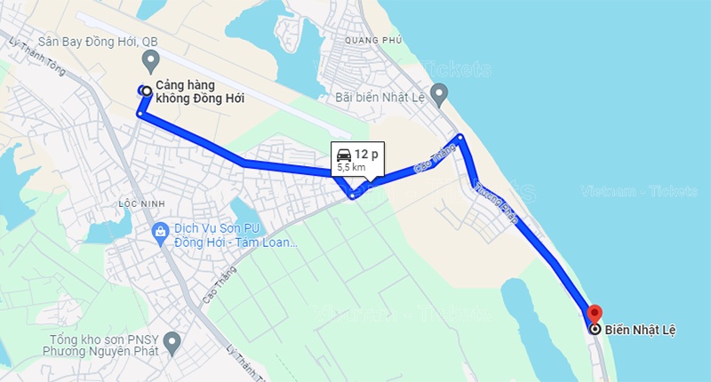 Cách di chuyển từ sân bay Đồng Hới đến biển Nhật Lệ theo Google Maps | Từ sân bay Đồng Hới vào thành phố