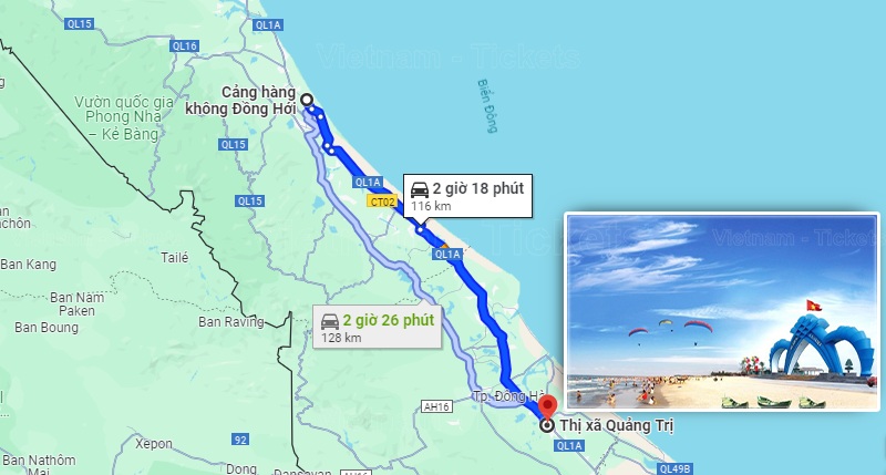 Lộ trình di chuyển từ sân bay Đồng Hới đến Quảng Trị | Từ sân bay Đồng Hới vào thành phố