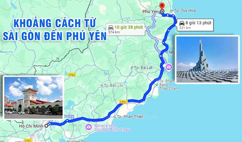 Khoảng cách đường bộ từ Sài Gòn đi Phú Yên là 531km | Từ Tp.HCM đến Phú Yên bao nhiêu km