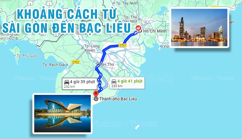 Khoảng cách đường bộ từ Sài Gòn đến Bạc Liêu xấp xỉ 253km | Từ Tp.HCM đi Bạc Liêu bao nhiêu km