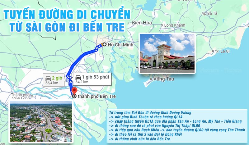 Tuyến đường di chuyển từ Sài Gòn đến Bến Tre nhanh chóng - thuận tiện dành cho xe máy & ô tô | Từ Tp.HCM đi Bến Tre bao nhiêu km