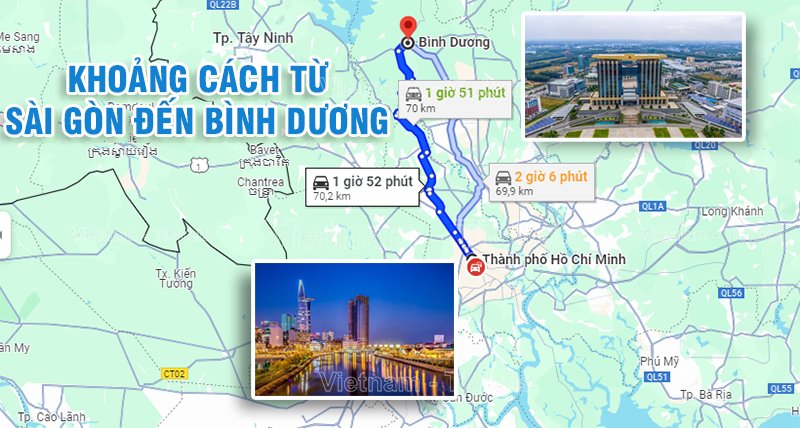 Khoảng cách từ Sài Gòn đến Tp.Thủ Dầu Một ước tính tầm 70km | Từ Tp.HCM đi Bình Dương bao nhiêu km