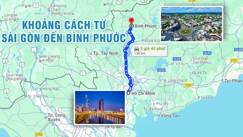 Theo Google Maps từ Tp.HCM đi Bình Phước khoảng 135km | Từ Tp.HCM đi Bình Phước bao nhiêu km