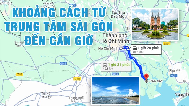 Theo Google Maps khoảng cách đường bộ từ trung tâm Sài Gòn đến Cần Giờ là 40,7km | Từ Tp.HCM đi Cần Giờ bao nhiêu km