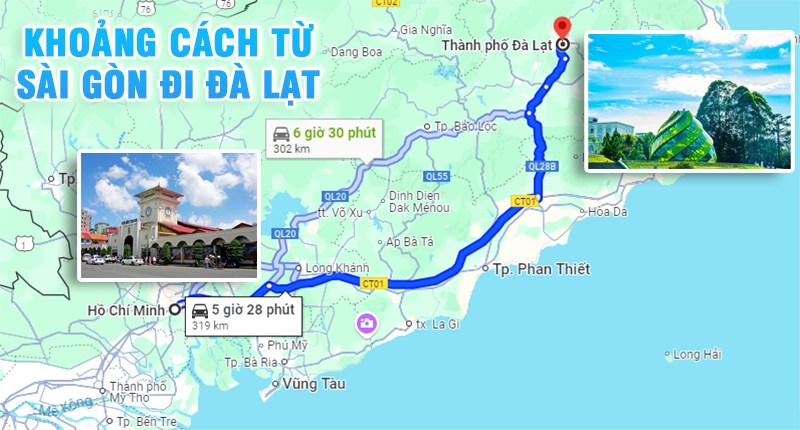 Theo Google Maps từ Tp.HCM đi Đà Lạt khoảng 319km | Từ Tp.HCM đi Đà Lạt bao nhiêu km