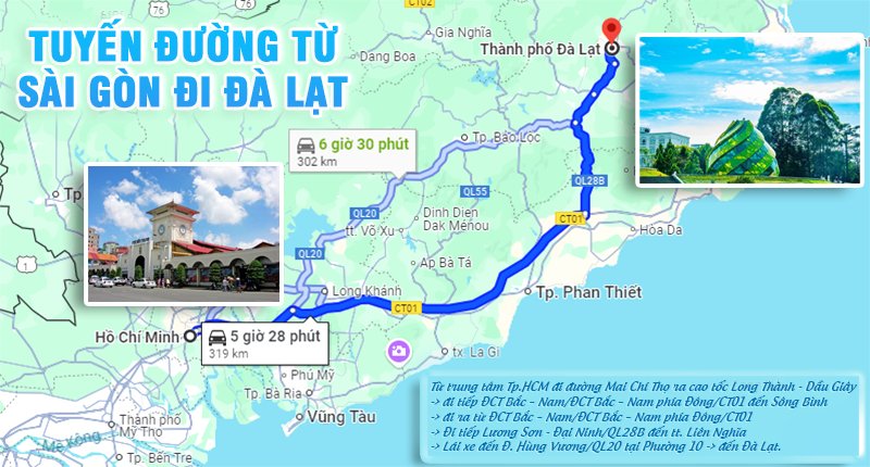 Tuyến đường bộ di chuyển từ Sài Gòn đi Đà Lạt thuận tiện - nhanh chóng | Từ Tp.HCM đi Đà Lạt bao nhiêu km