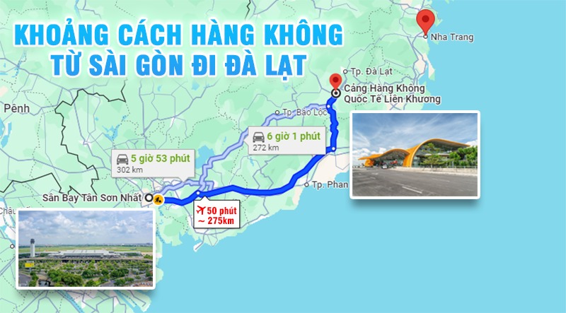 Máy bay là phương tiện di chuyển giúp bạn tiết kiệm thời gian di chuyển chỉ với 50 phút | Từ Tp.HCM đi Đà Lạt bao nhiêu km