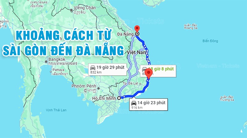 Khoảng cách đường bộ từ Sài Gòn đến Đà Nẵng là 916km và mất 15 giờ di chuyển | Từ Tp.HCM đi Đà Nẵng bao nhiêu km