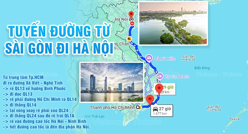 Tuyến đường di chuyển từ Sài Gòn đến Hà Nội nhanh chóng - thuận tiện | Từ Tp.HCM đi Hà Nội bao nhiêu km