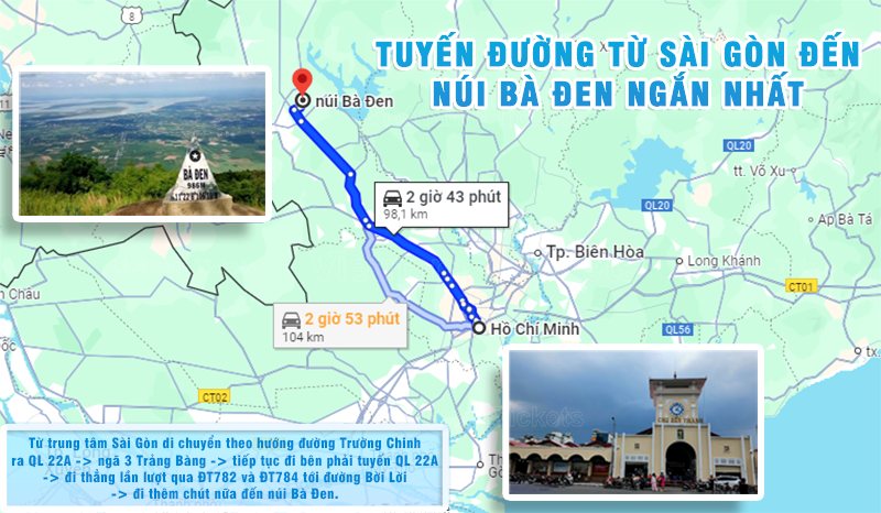 Tuyến đường QL 22A di chuyển ngắn nhất từ Sài Gòn đến núi Bà Đen | Từ Tp.HCM đi núi Bà Đen bao nhiêu km