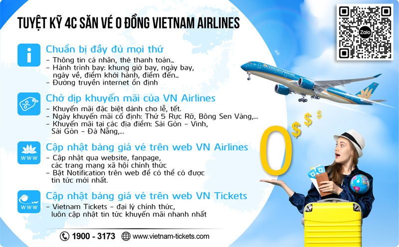 Tuyệt kỹ 4C săn vé máy bay 0 đồng Vietnam Airlines giá rẻ - Infographic
