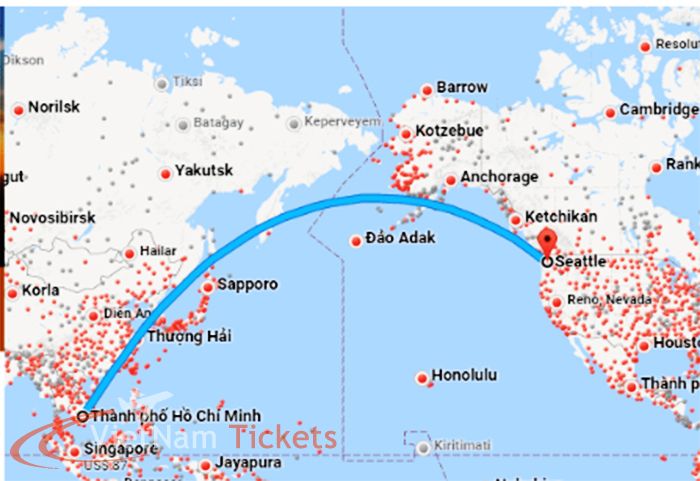 Quý khách sẽ bay 2 chuyến bay: chuyến bay từ Sài Gòn đi Đài Bắc và chuyến bay từ Đài Bắc đi Seattle, Mỹ