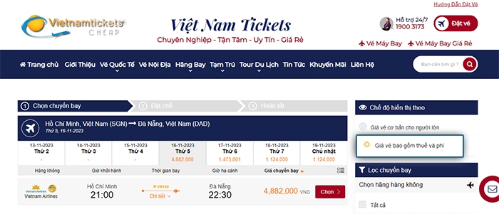 Tra cứu và đặt vé máy bay bao gồm thuế phí trên website Vietnam-Tickets | Vé máy bay giá rẻ đã tính thuế và phí